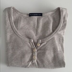 Brandy Melville Beige brown Striped 3 Button scoop top cap sleeve. One size